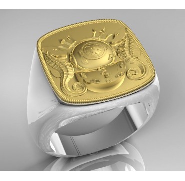 Infirmiers Hyperbaristes - Argent massif + Plateau Or massif 9 carats 375/1000eme- Marine Nationale