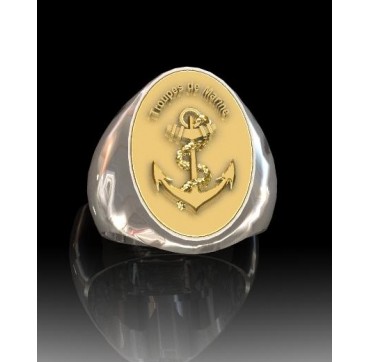 Troupes de marine Ovale - Argent massif + Plateau or massif 9 carats- Armée de Terre