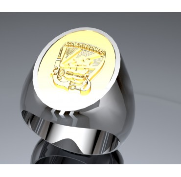 ECOLE DES FUSILIERS MARINS OVALE- Argent massif + Plateau Or massif 9 carats 375/1000eme - Marine Nationale