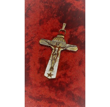 CRUCIFIX BREVET PARA FRANCAIS PLAQUE OR