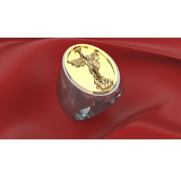SAINT MICHEL ARCHANGE - Argent massif + Plateau or 18 CARATS - Armée de Terre